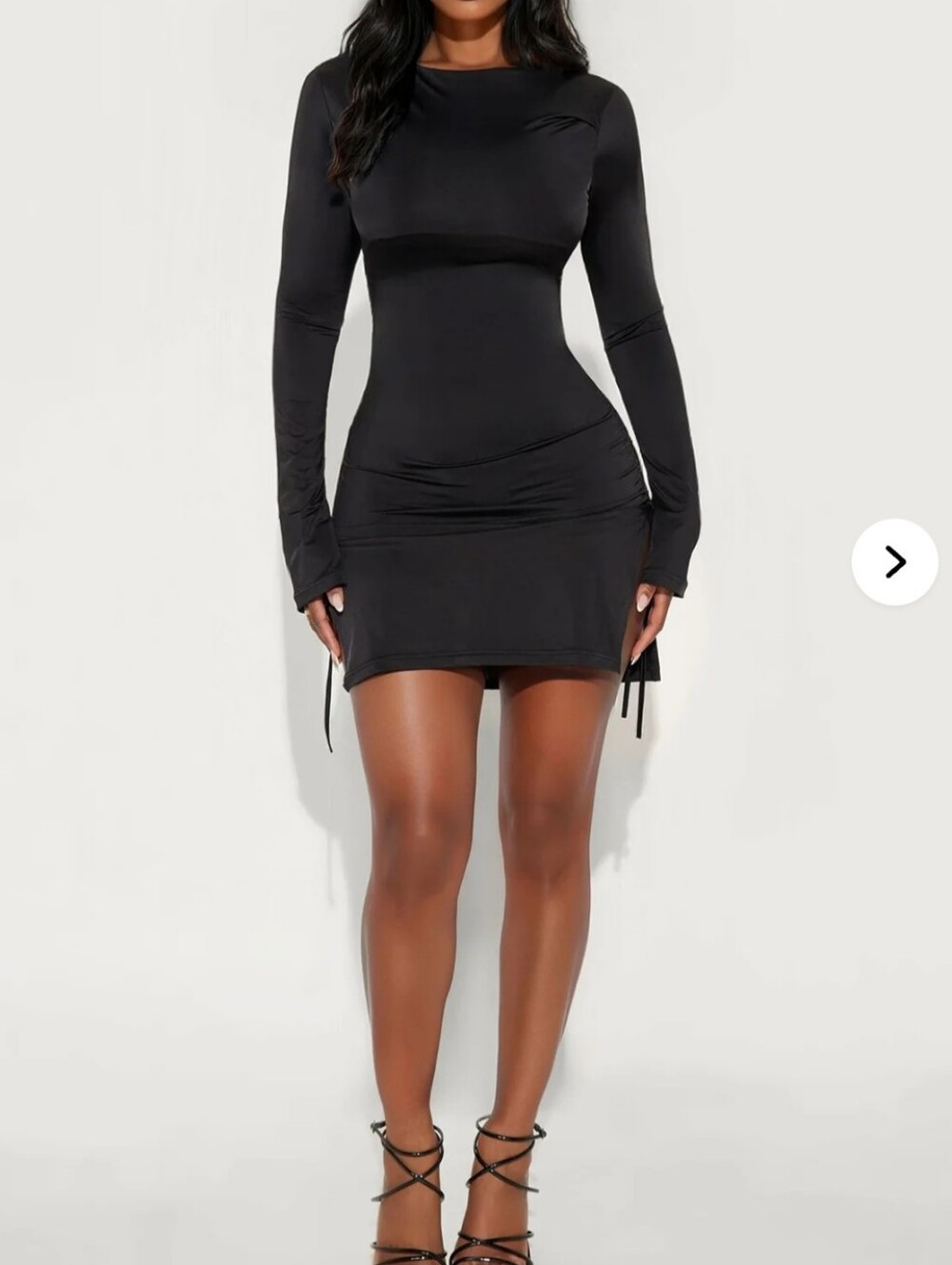 Fashion Nova Black Long Sleeve Ruched Bodycon Mini Dress